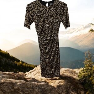 Vince Camuto Dress Size 4 Animal Print Short Sleeve Cinch Waist